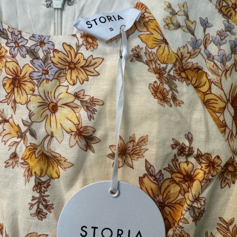 Storia Cream Floral Puff-Sleeve Dress - Picture 3 of 3